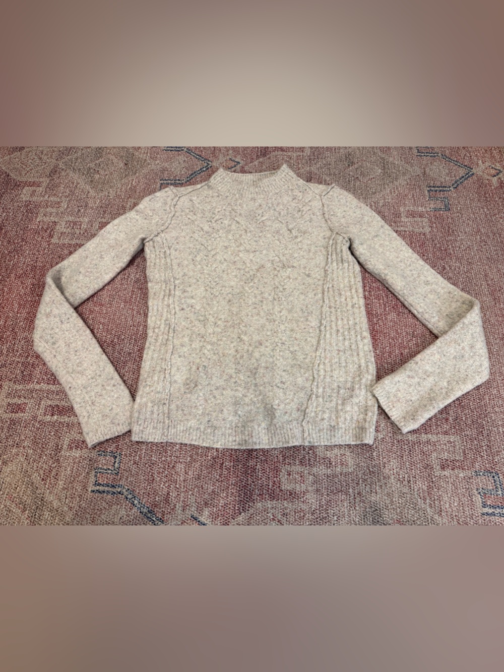 Free people oatmeal marled knit mockneck sweater cable-knit & ribbed texture sm